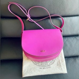Ralph Lauren Dryden Caley Pink Fuchsia Crossbody Leather Saddle Bag